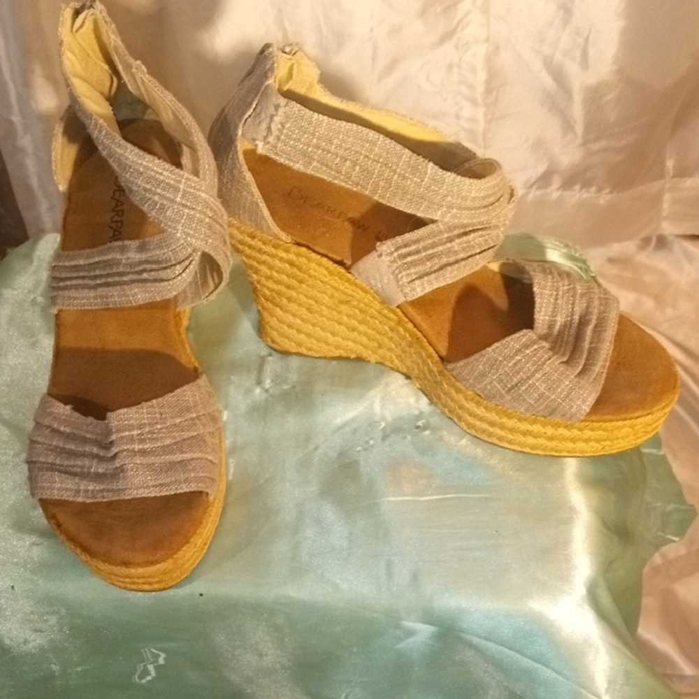 BearPaw Tan Espadrille Wedge Sandals